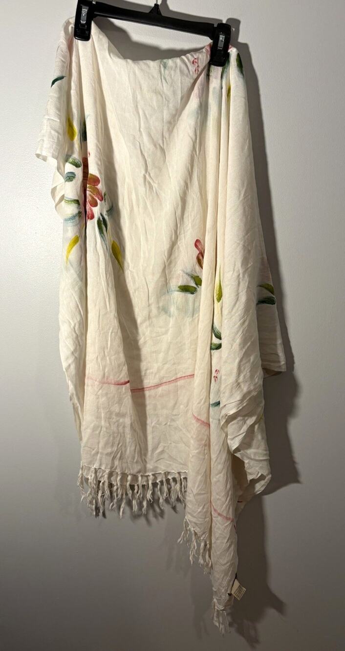 Tropical Batik Womens OS White Floral Sarong Pareo Scarf/Swim CoverUp 100% Rayon